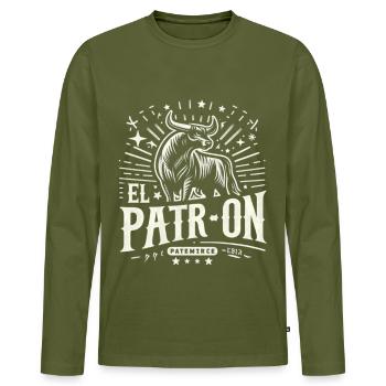 El PatrOn Bull Logo - Men's Premium Organic Long Sleeve Shirt - khaki - Front - Nico (187cm)
