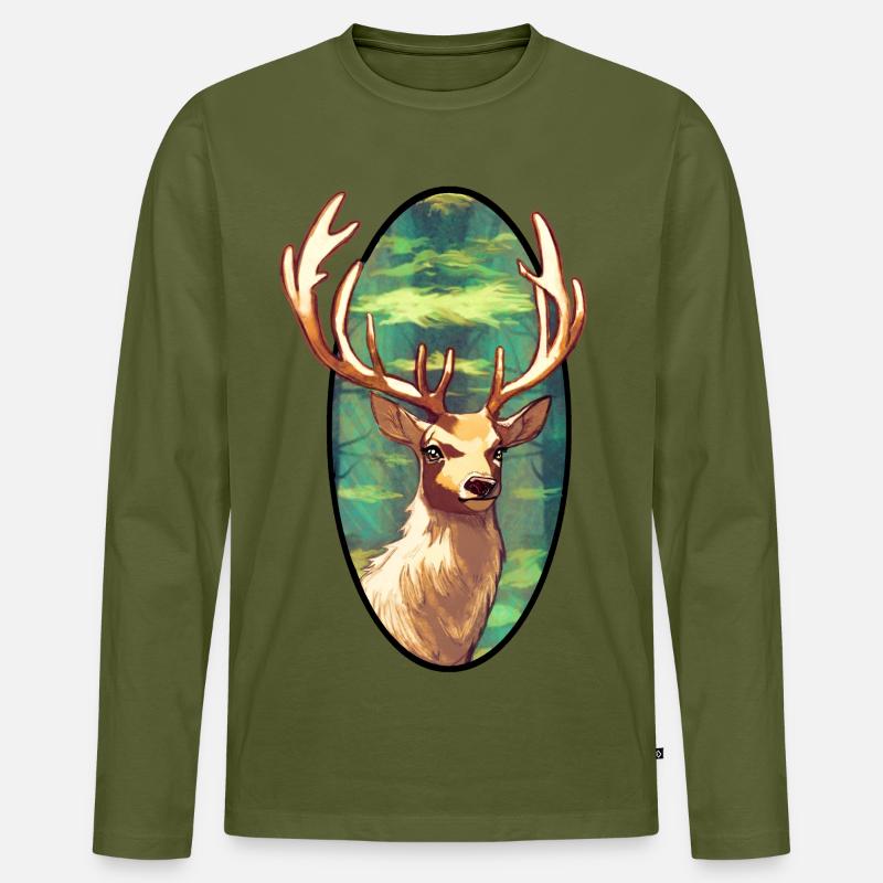 Junger Hirsch - Männer Premium Bio Langarmshirt - Khaki