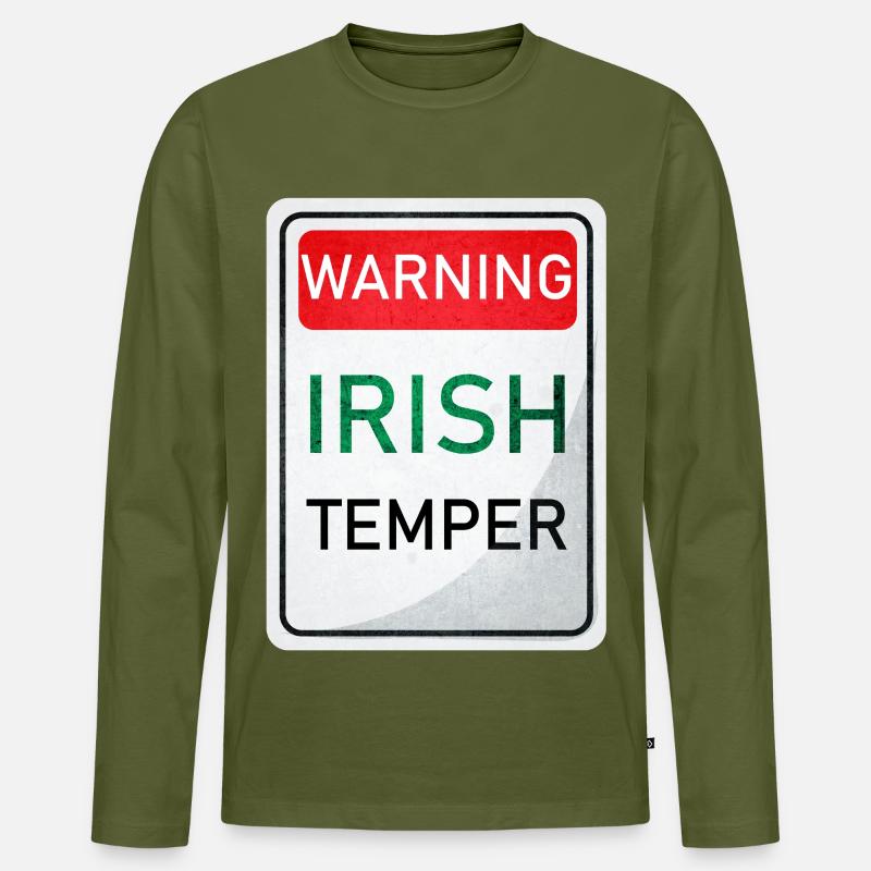 WARNUNG IRISH TEMPER - Männer Premium Bio Langarmshirt - Khaki