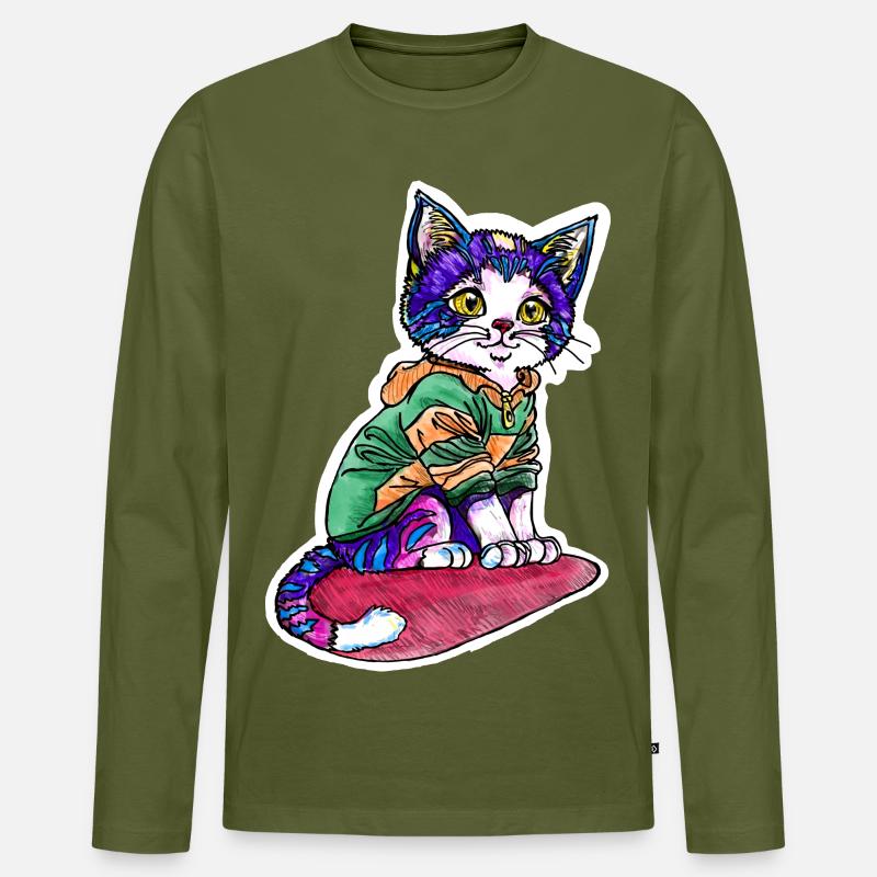 Katze im grünen Pulli - Männer Premium Bio Langarmshirt - Khaki