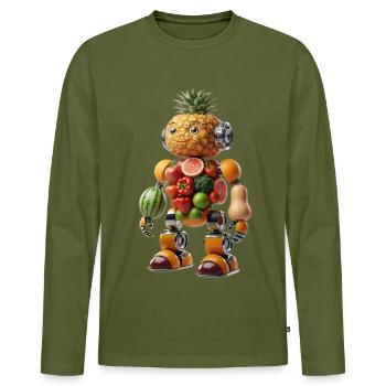 Cute Pineapple Fruit Robot Cyborg - Men's Premium Organic Long Sleeve Shirt - khaki - Front - Nico (187cm)