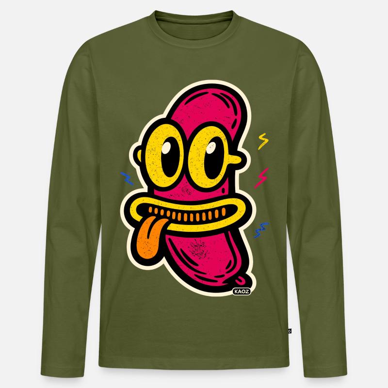 Buntes Comic Gesicht mit großer Zunge - Männer Premium Bio Langarmshirt - Khaki