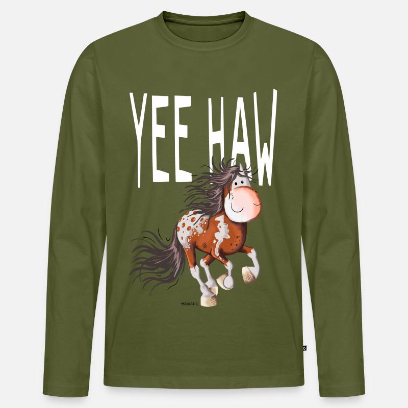 Yee Haw Pferd - Appaloosa - Wildpferd - Comic - Männer Premium Bio Langarmshirt - Khaki