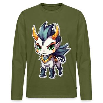 Chibi Dämonenpferd - Männer Premium Bio Langarmshirt - Khaki - Vorne - Nico (187cm)