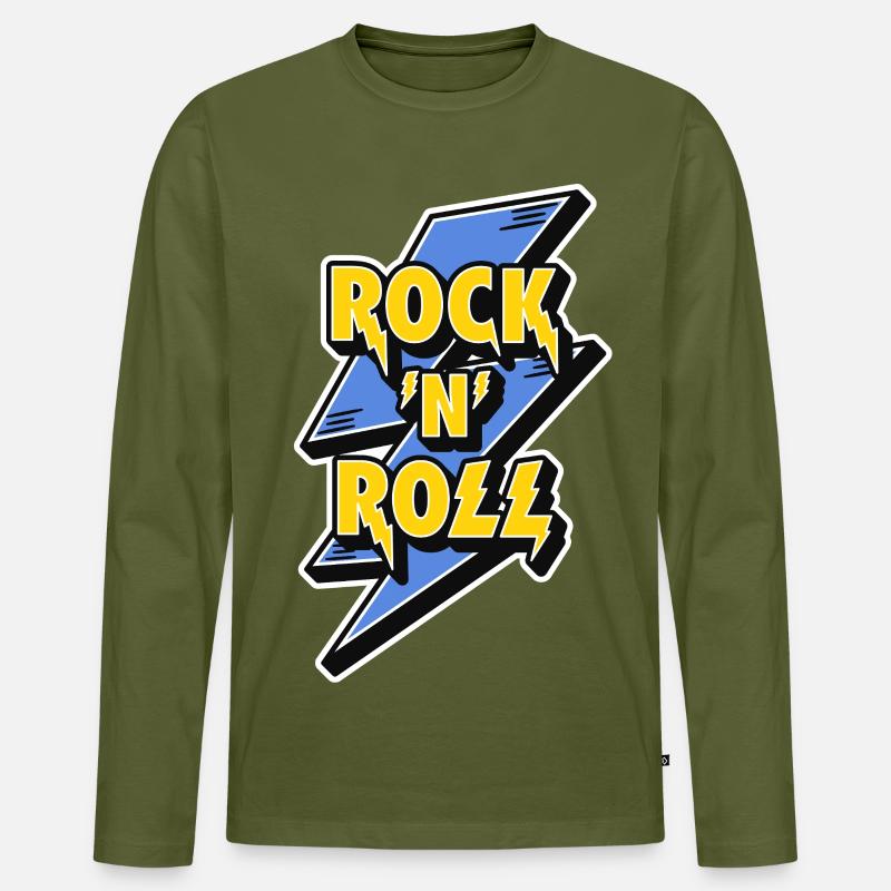 Rock 'N' Roll Lightning Bolt - Männer Premium Bio Langarmshirt - Khaki
