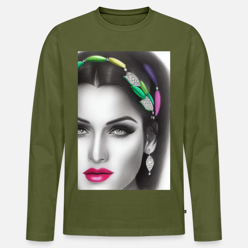 Frau mit Schmuck - Männer Premium Bio Langarmshirt - Khaki