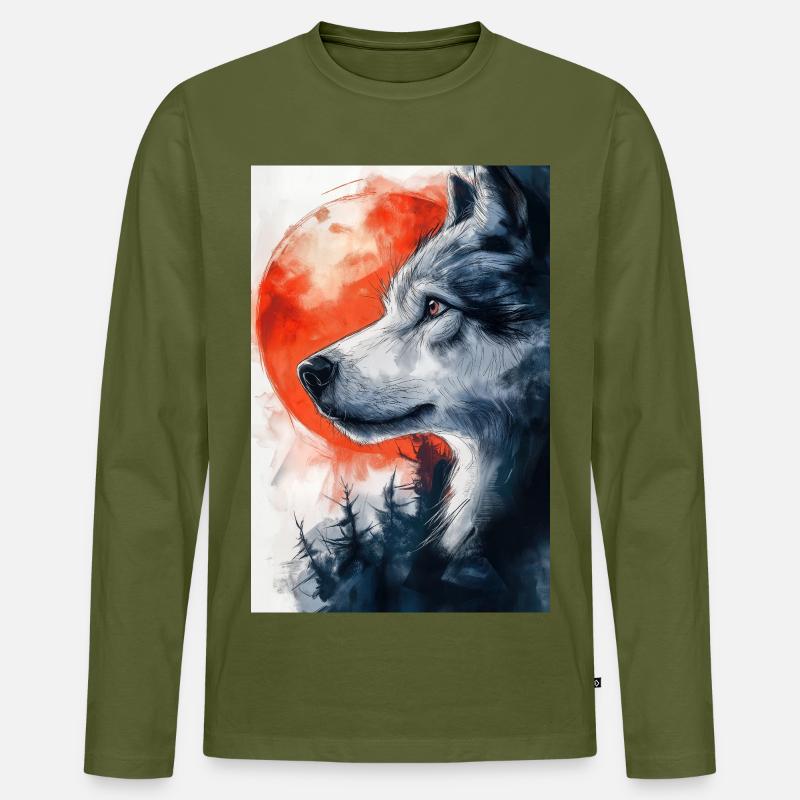 Illustration eines Wolfes - Männer Premium Bio Langarmshirt - Khaki