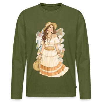 Ibiza - Männer Premium Bio Langarmshirt - Khaki - Vorne - Nico (187cm)