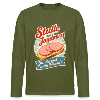 Stulle mit Jagdwurst - Männer Premium Bio Langarmshirt - Khaki - Vorne - Nico (187cm)