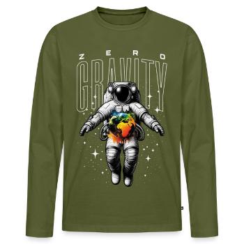 Astronaute en apesanteur – Espace & Terre - T-shirt manches longues Premium bio Homme - kaki - Devant - Nico (187cm)