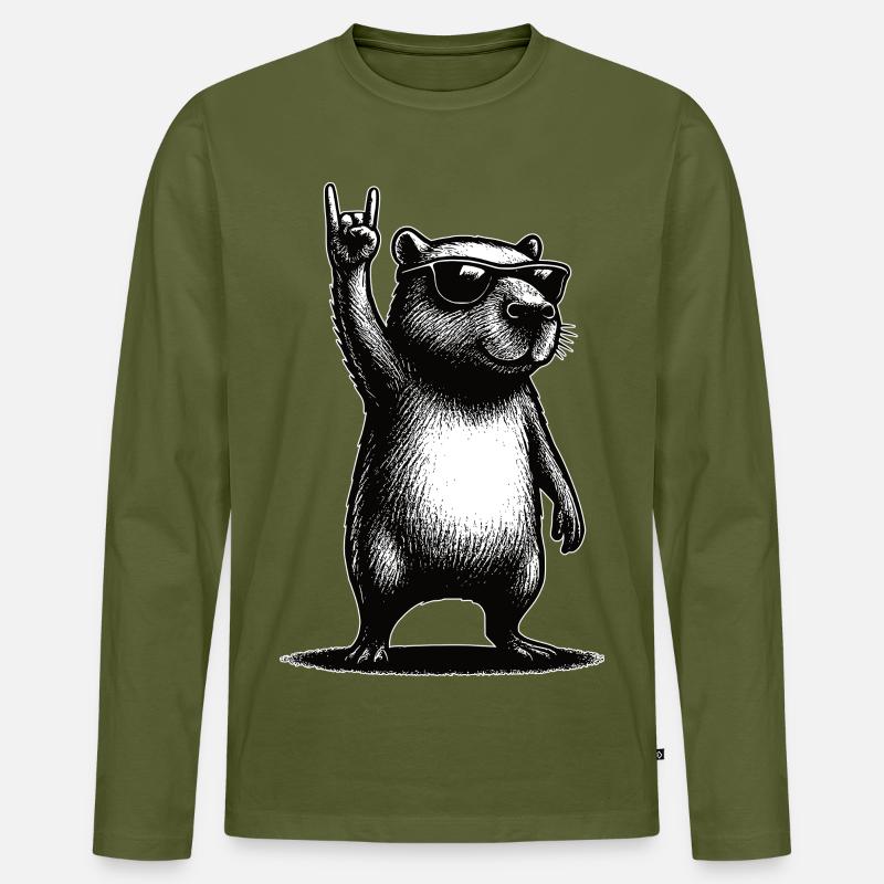 Rock Capybara - Männer Premium Bio Langarmshirt - Khaki