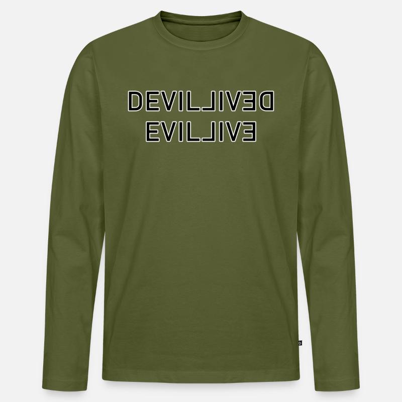 Double Devil-Wordmark Mirror Image - Men's Premium Organic Long Sleeve Shirt - khaki