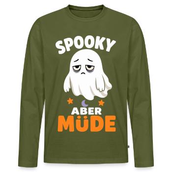 Spooky aber müde – Verschlafener Halloween-Geist - Männer Premium Bio Langarmshirt - Khaki - Vorne - Nico (187cm)