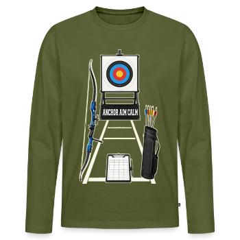 ANCRE VISEZ CALME - T-shirt manches longues Premium bio Homme - kaki - Devant - Nico (187cm)