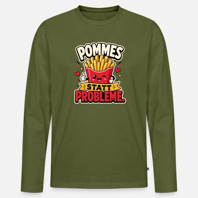 Pommes statt Probleme - Männer Premium Bio Langarmshirt - Khaki