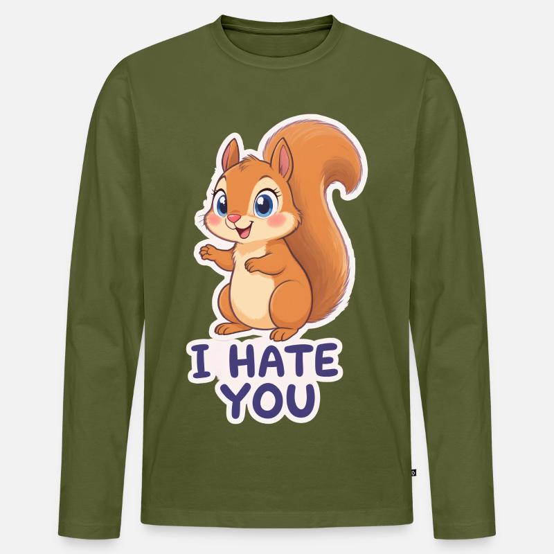 Kawaii Eichhörnchen – I Hate You Cartoon - Männer Premium Bio Langarmshirt - Khaki