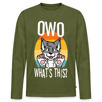 OwO What's This? - Männer Premium Bio Langarmshirt - Khaki - Vorne - Nico (187cm)