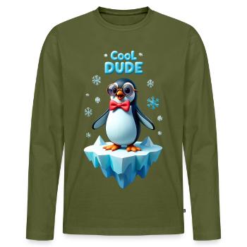 Mec cool Pingouin sur le bloc de glace - T-shirt manches longues Premium bio Homme - kaki - Devant - Nico (187cm)