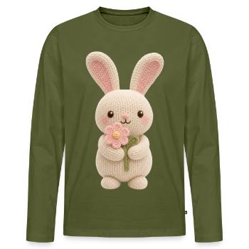 Lapin avec fleur - T-shirt manches longues Premium bio Homme - kaki - Devant - Nico (187cm)