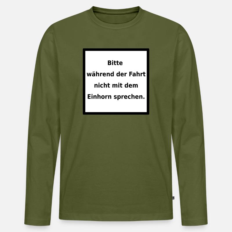 Warnhinweis: Einhorn. (black/white) - Männer Premium Bio Langarmshirt - Khaki