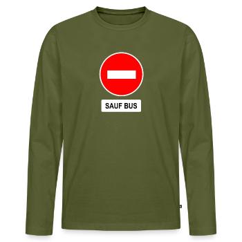 Sauf Bus Verkehrszeichen Remix - Männer Premium Bio Langarmshirt - Khaki - Vorne - Nico (187cm)