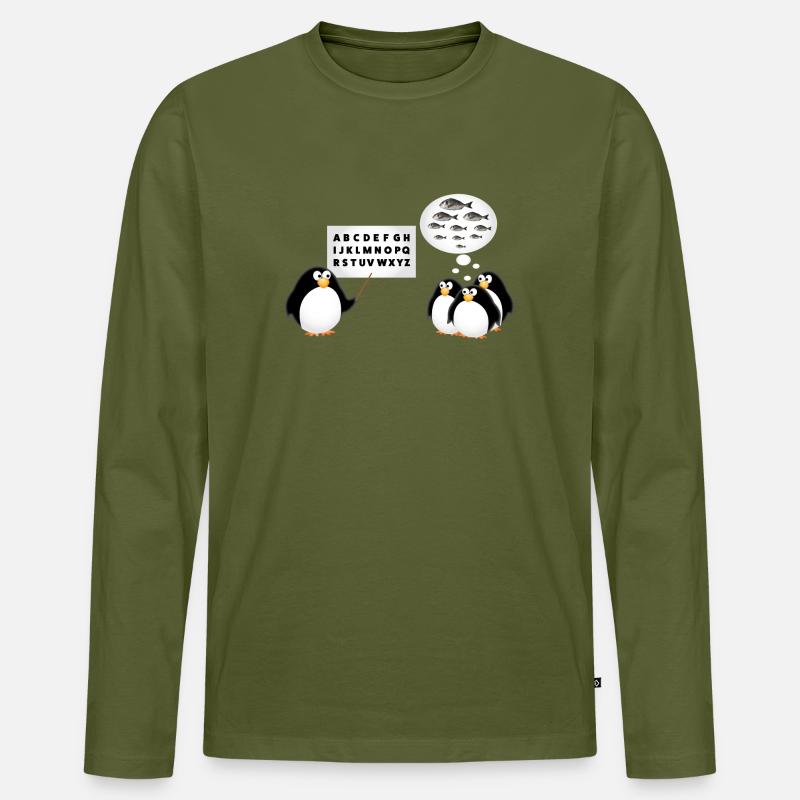 Schule - Pinguin - Männer Premium Bio Langarmshirt - Khaki