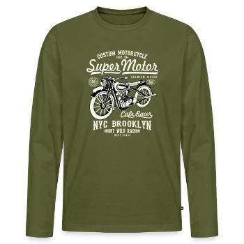Super Motors - Men's Premium Organic Long Sleeve Shirt - khaki - Front - Nico (187cm)