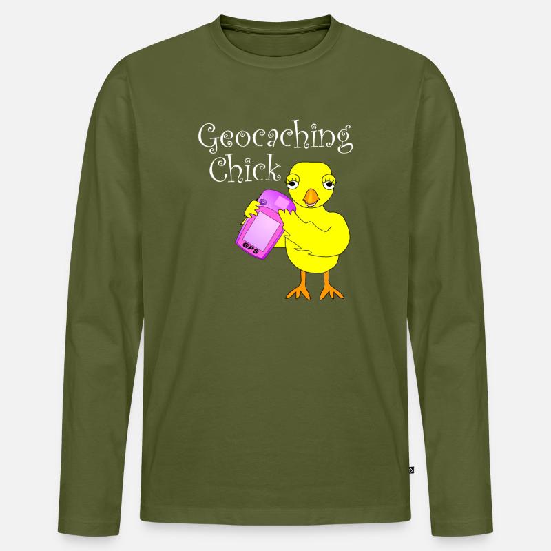 Geocaching Küken weißer Text - Männer Premium Bio Langarmshirt - Khaki