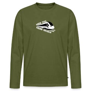 Zug Schnellzug S-Bahn T-Shirt Mein Zug Meine Regel - Männer Premium Bio Langarmshirt - Khaki - Vorne - Nico (187cm)