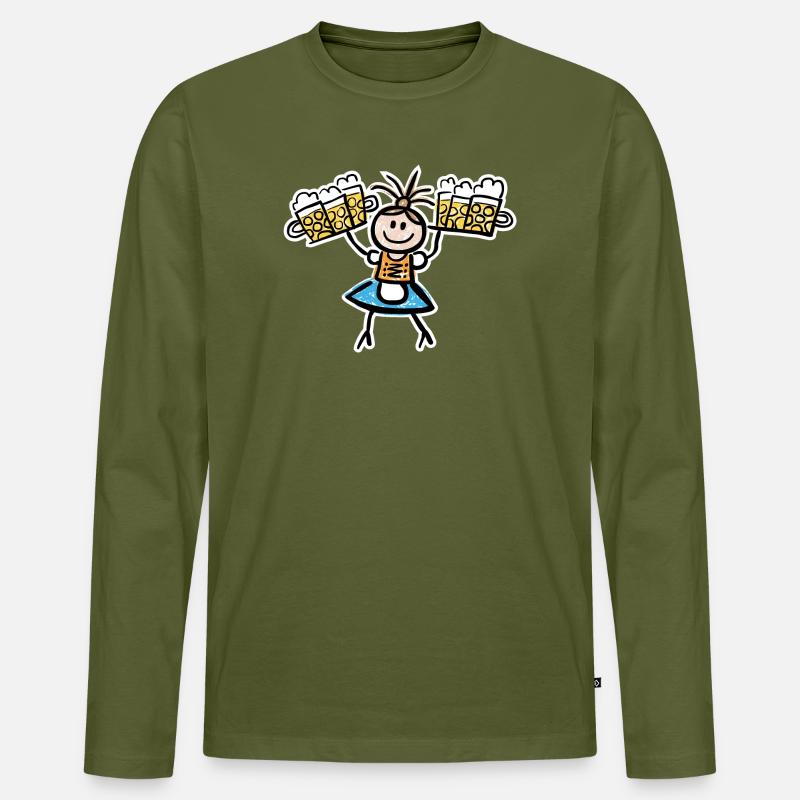 Kellnerin im Dirndl mit Biertablett - Männer Premium Bio Langarmshirt - Khaki