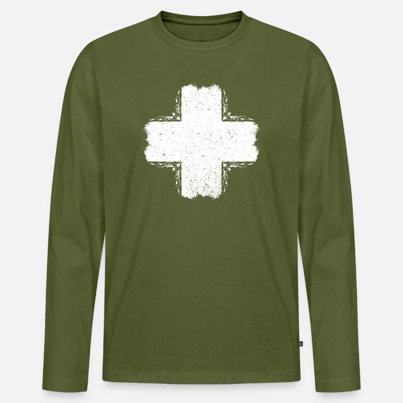 Schweiz / Suisse / Schweizerkreuz - Männer Premium Bio Langarmshirt - Khaki