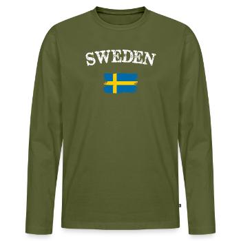 Sweden Flag Brush Art - Men's Premium Organic Long Sleeve Shirt - khaki - Front - Nico (187cm)