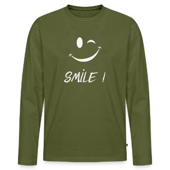 Smile - Männer Premium Bio Langarmshirt - Khaki - Vorne - Nico (187cm)