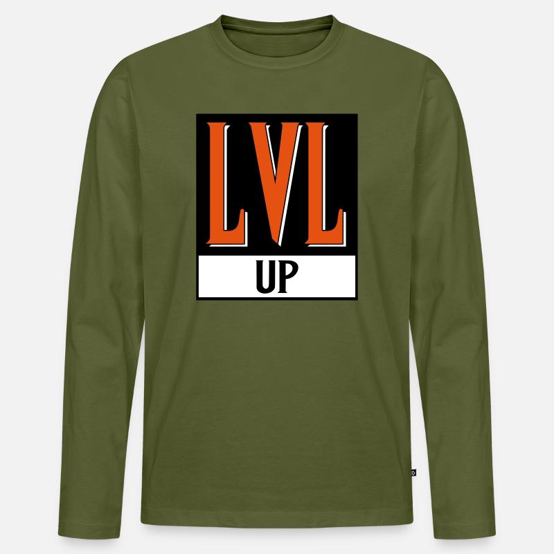 level up nerd cod - Männer Premium Bio Langarmshirt - Khaki