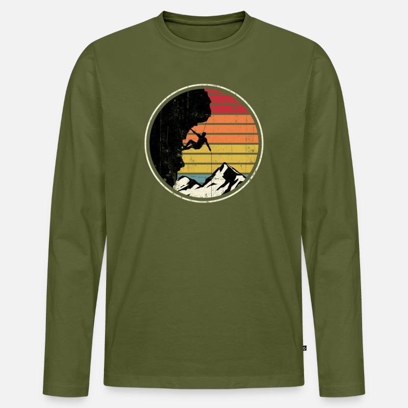 Sunset Summit Climber Silhouette - Männer Premium Bio Langarmshirt - Khaki