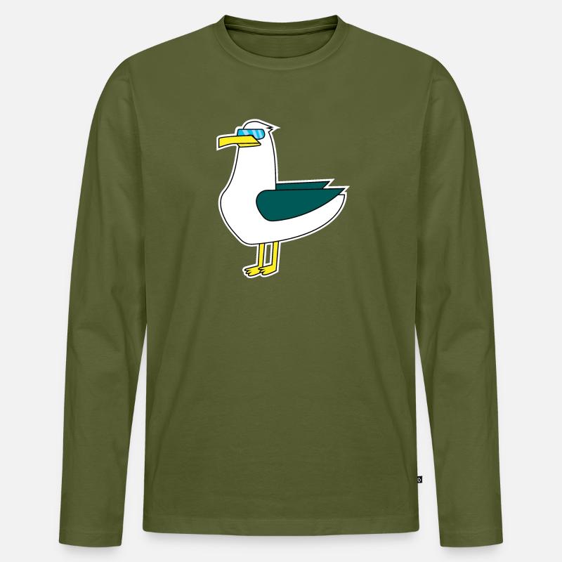 Coole Möwe mit Sonnenbrille - Männer Premium Bio Langarmshirt - Khaki