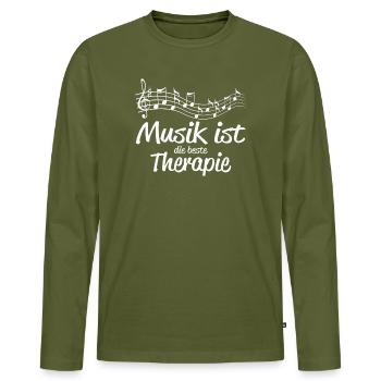 Musik ist Therapie - Männer Premium Bio Langarmshirt - Khaki - Vorne - Nico (187cm)
