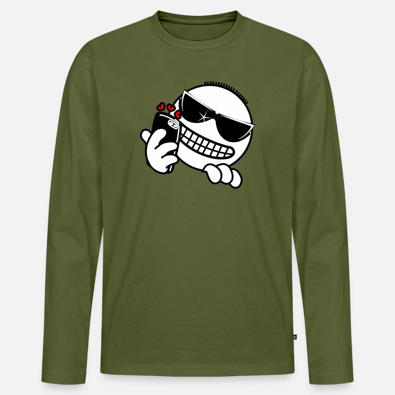 Hacker mit Telefon - Männer Premium Bio Langarmshirt - Khaki
