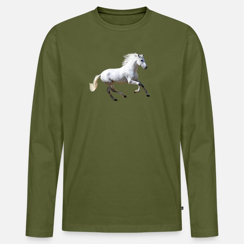 Pferd - Männer Premium Bio Langarmshirt - Khaki