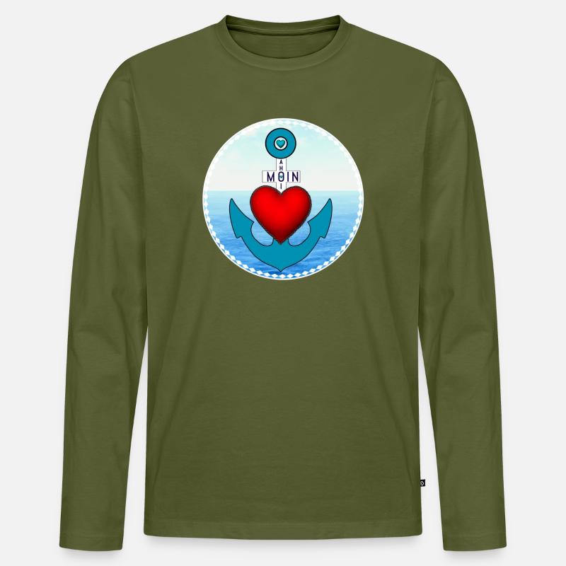 Herzanker am Meer - Männer Premium Bio Langarmshirt - Khaki
