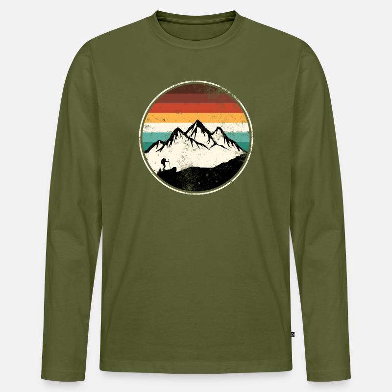 Retro Peak Trail Circle - Männer Premium Bio Langarmshirt - Khaki
