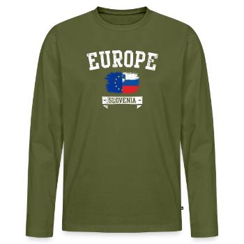 Emblème du drapeau européen de la Slovénie - T-shirt manches longues Premium bio Homme - kaki - Devant - Nico (187cm)
