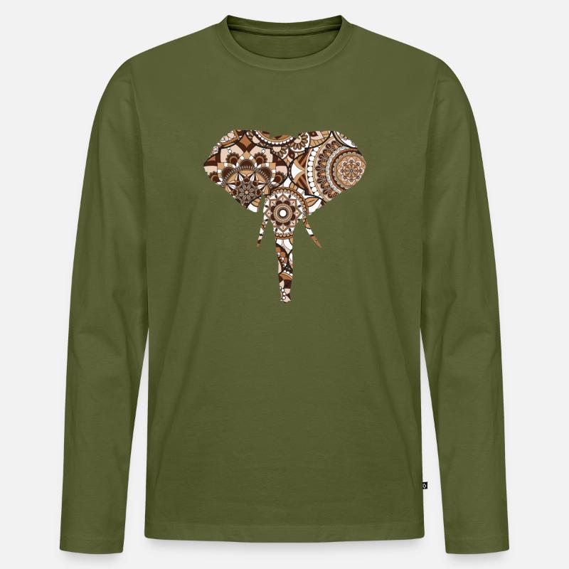 Elefantenmuster - Männer Premium Bio Langarmshirt - Khaki