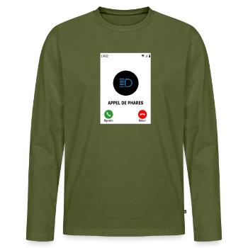 Appel de phares - T-shirt manches longues Premium bio Homme - kaki - Devant - Nico (187cm)