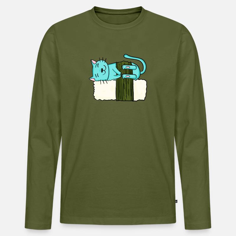 Sushi Katze - Männer Premium Bio Langarmshirt - Khaki