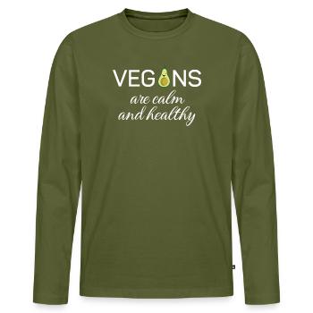 Veganer sind ruhig und gesund - Männer Premium Bio Langarmshirt - Khaki - Vorne - Nico (187cm)