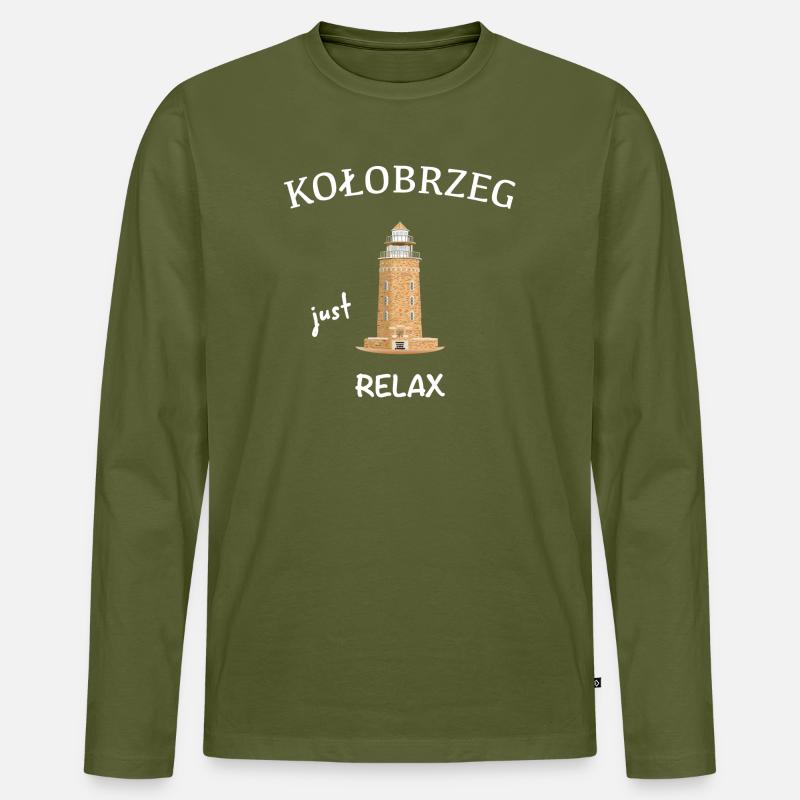 Kolberg, polnische Ostsee, Just relax - Männer Premium Bio Langarmshirt - Khaki