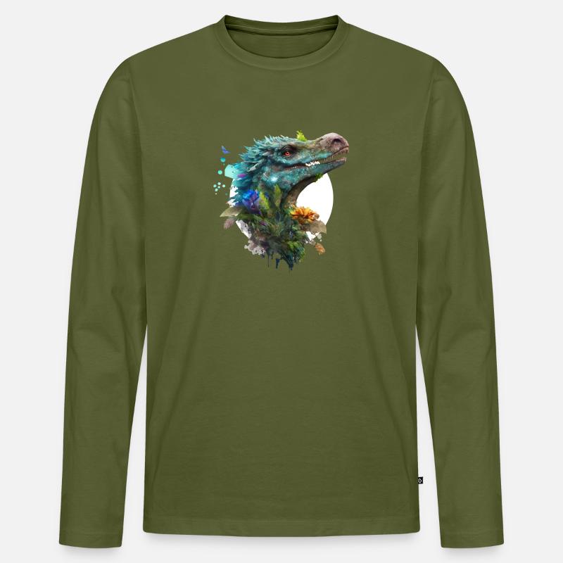 Blauer Velociraptor mit weißem Hintergrund - Männer Premium Bio Langarmshirt - Khaki