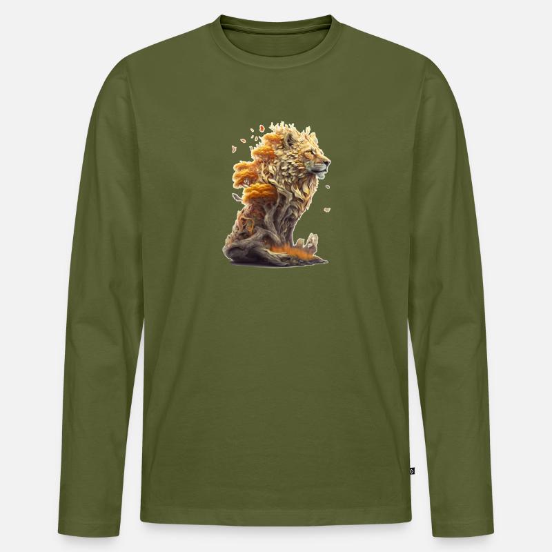 Löwe mit Savannen Elementen, Löwendesign - Männer Premium Bio Langarmshirt - Khaki