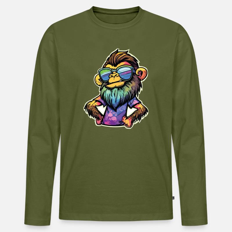 Funky Affe - Männer Premium Bio Langarmshirt - Khaki